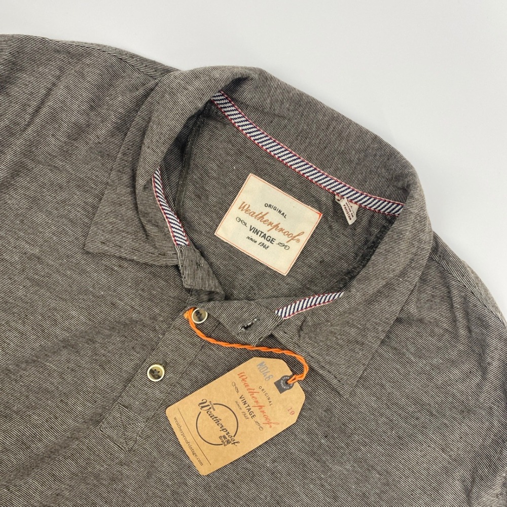 NEW Weatherproof Vintage Polo Shirt Mens 3XL Gray Brown Micro Stripe Minimalist